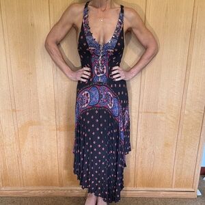 Free People Black and Blue Paisley High Low Dress